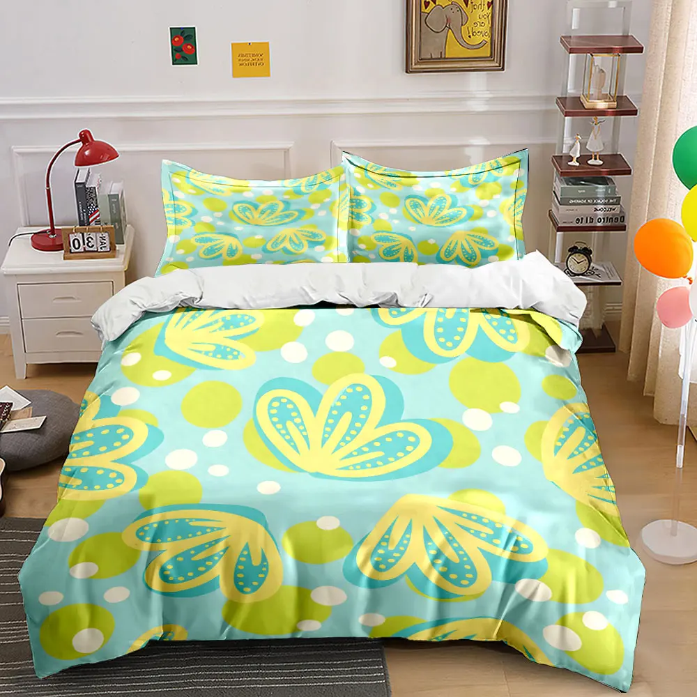 Colorful Abstract Floral Pattern Bedding Set for Kids Luxury Gift 3pcs Digital Print Comforter Set Soft Comfortable Breathable
