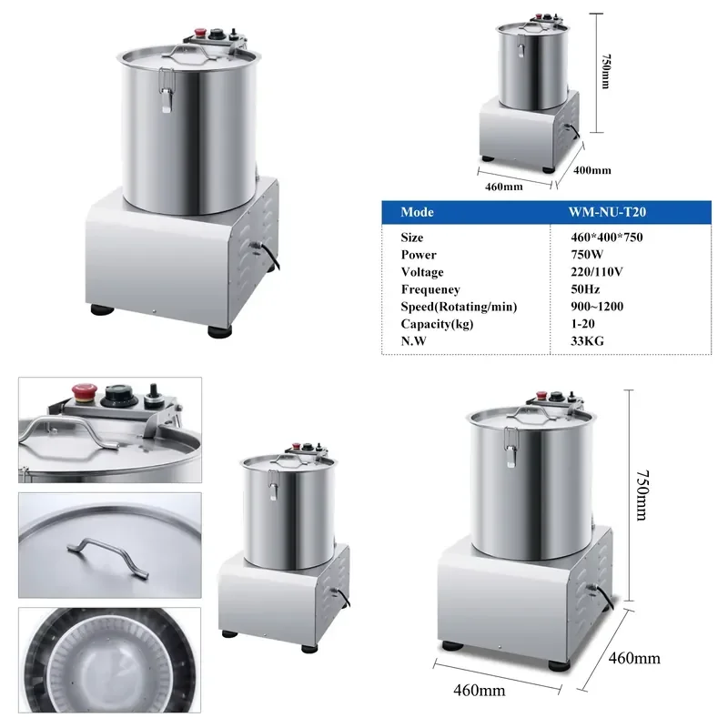 Commercial Centrifugal Food Vegetable Dehydrator Oil Remover Stainless Steel 750W Electric for Onion Cabbage Lettuce