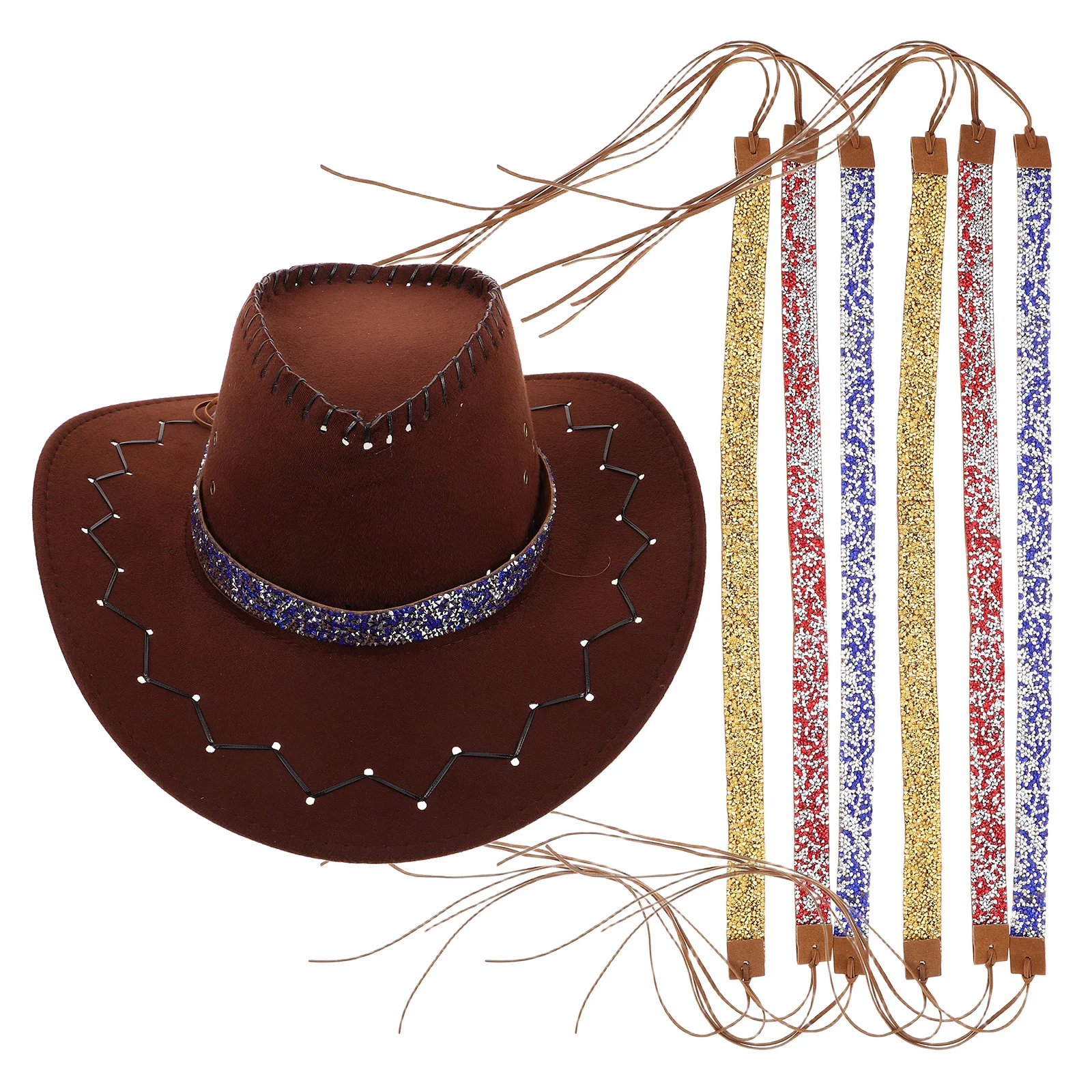

1Set Cowboy Hat Women Rhinestone Band Wide Brim Stylish Western Hat Sun Protection Outdoor Party Summer Accessory