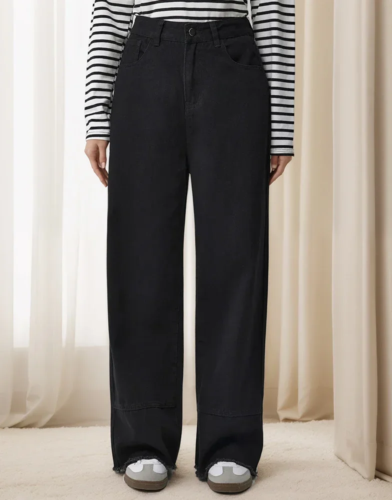 

Jeans Women Wide Leg Pants High Waist Washed Pockets Button Vintage Denims Streetwear Female Basics Straight Trousers 2025