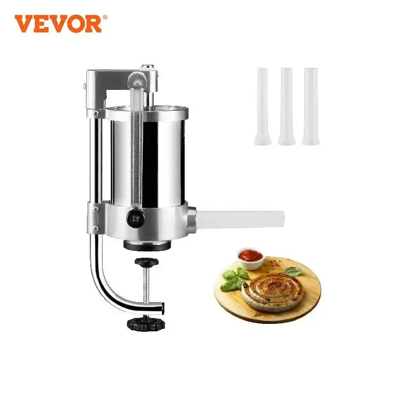 VEVOR 1.5/3L Capacity Vertical Sausage Stuffer Food Filling Processors with 3 Stuffing Tubes Kitchen Accessories Home Appliance