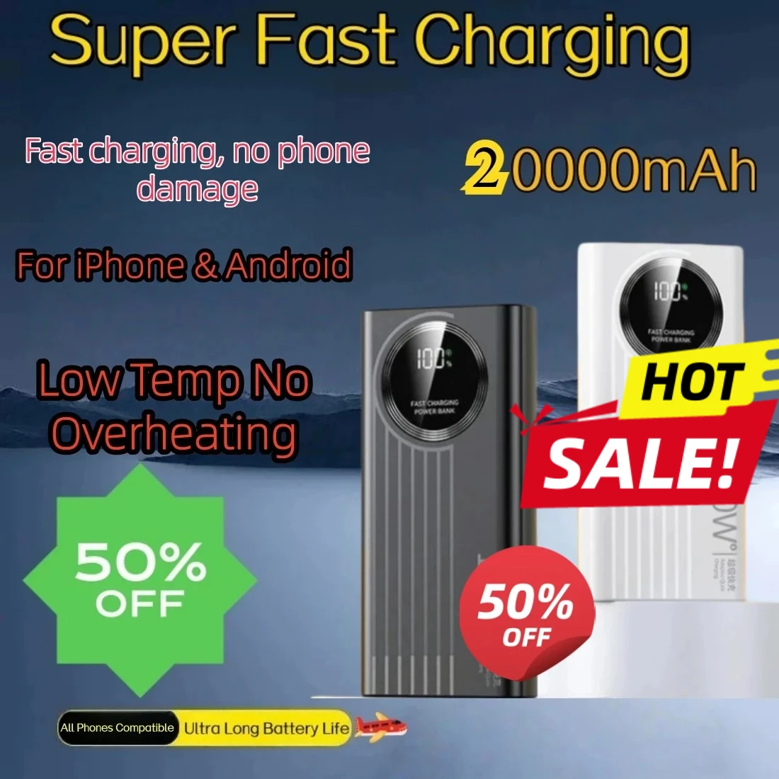 20000mAh Real Capacity Power Bank 120W Super Fast Charging PD Portable Ultra Slim Mobile Power Bank Digital Display