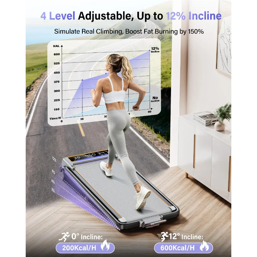 جهاز سير تحت المكتب مع 12 شاشة LED مزدوجة مائلة 3.5 حصان جهاز سير محمول قابل للطي للمنزل 4 قابل للتعديل Incli #3