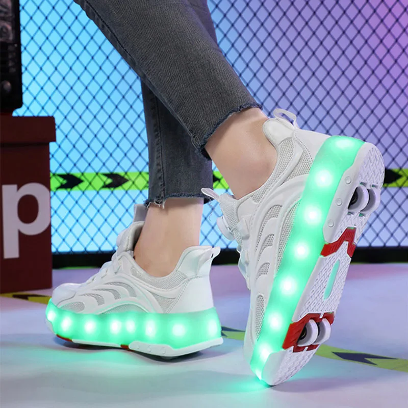 Kids Roller Shoes 4 Wheels LED Colorful Girls Boys Roller Skates Sneakers Can Charge Children Party Birthday Christmas Gift