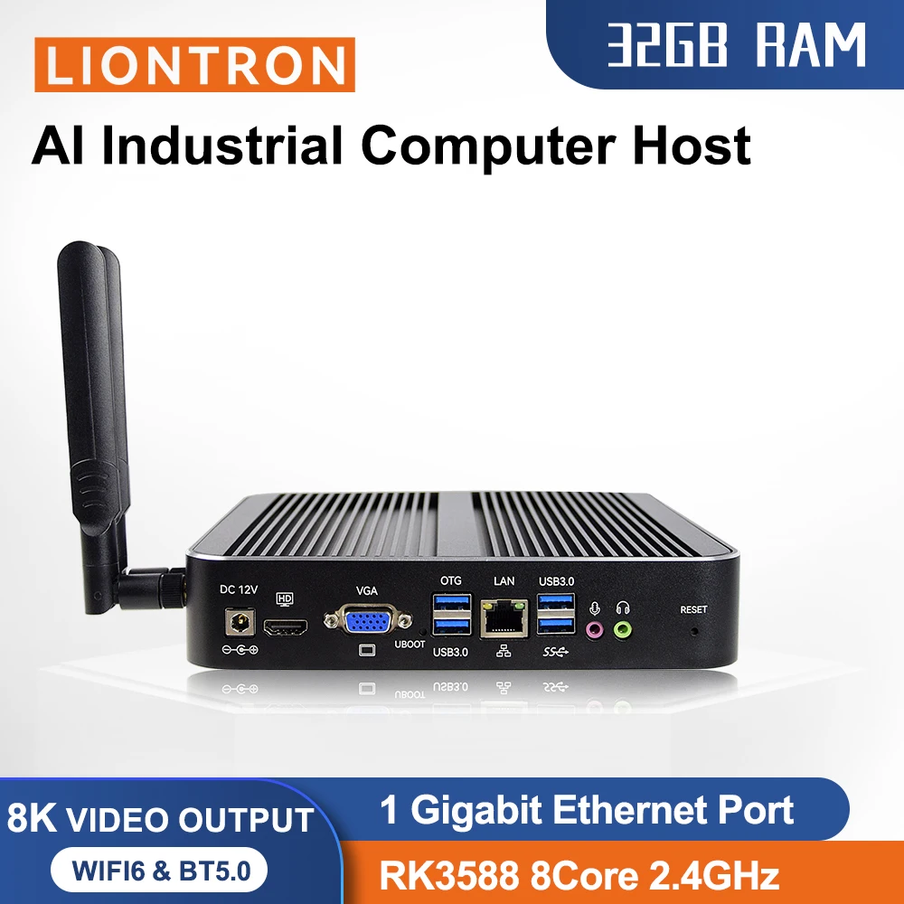 

Новый мини-ПК Liontron без вентилятора Android 12 RK3588 Edge Gateway 6 топов 32 ГБ ОЗУ 8K RJ45 Lan Industria RS232 RS485 VGA HDMI BT WIFI