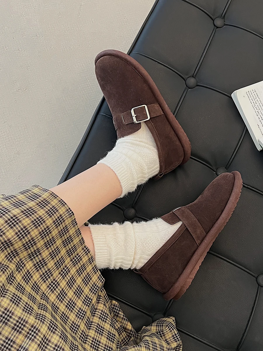 Winter Shoes Women Clogs Platform Casual Female Sneakers Loafers With Fur Flats Soft Shallow Mouth Round Toe Creepers Retro Slip