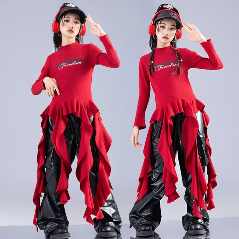 Girls K-pop Strap Crop Top Joggers Pants Child Hip Hop Stage Costume Kids Streetwear Jazz Street Dance Girl Group Clothes Set