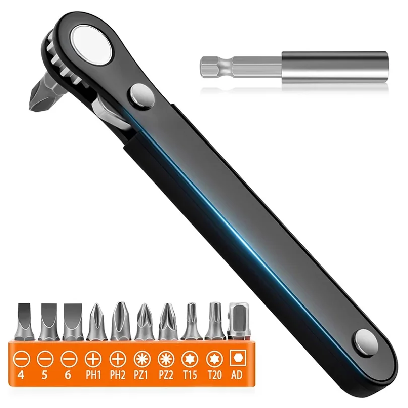 

Right Angle Screwdriver Set Mini Ratcheting 90 Degree Offset Wrench Kit Pocket Tool for DIY Repair Low Profile Bit Socket