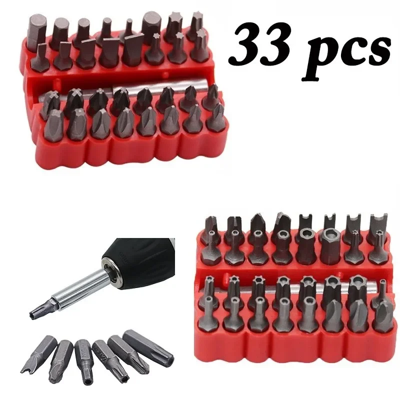 33pcs Screwdriver Bit Combination Set Magnetic Extension Bit Holder Screwdriver Bits Set Quick Release Bit Holder Hollow / Solid