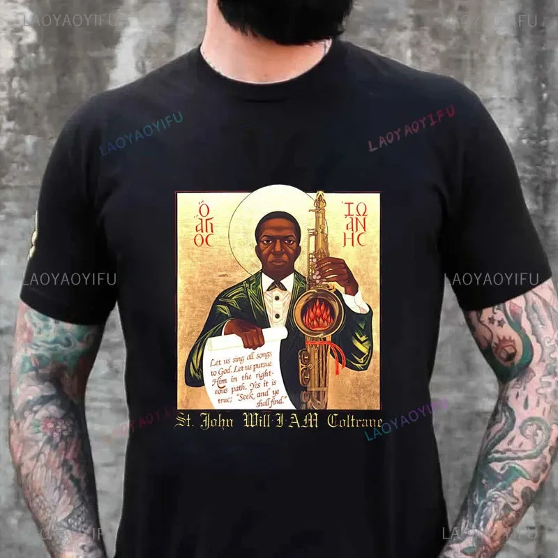 Summer The Church of Saint Coltrane Cotton Man T-Shirt John Coltrane Gift Charlie Yardbird Parker Tops St. John Coltrane Tshirt