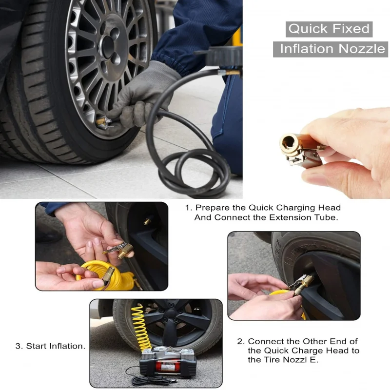 Adattatore Universale in Ottone con Clip di Bloccaggio per Gonfiaggio Rapido di Pneumatici, Grado Automobilistico, per Auto, Moto e Bici