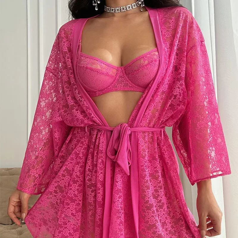 

Erotic nightgown female summer sexy lingerie nightgown desire pure lace temptation transparent bathrobe outside home wear