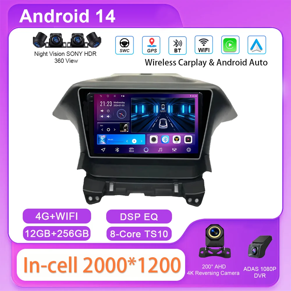 

Автомобильный радиоприемник Android 14, стерео для HONDA ODYSSEY 2009-2014, автоплеер с левым рулем, мультимедийный Carplay, GPS-навигация, головное устройство Bluetooth 4G