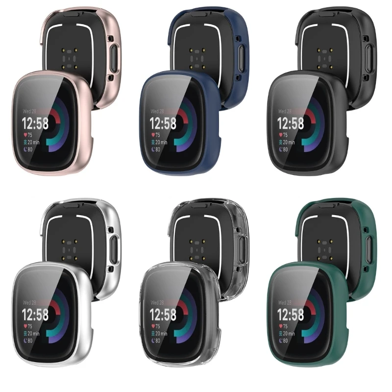 Screen Protector Case for Fitbit Sense 2 Versa 4 Versa4 Smartwatch Full Coverage PC Protective Cover Washable Bumper Shell Skin