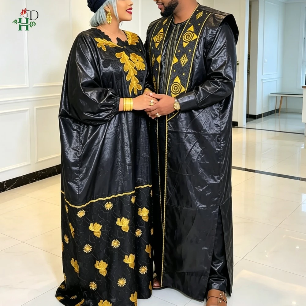 Bazin Riche Dresses on Clearance Sale African Clothing For Women Matching Couple Clothes Wedding Party Men Outfits Kaftan Shirt