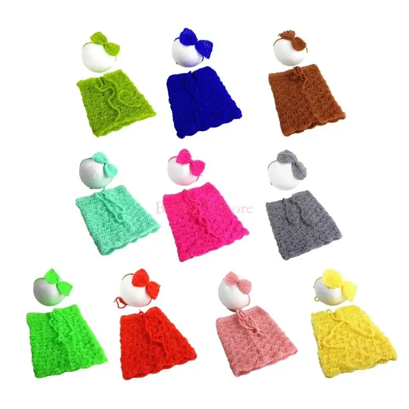 C9GB Baby Girls Photography Props Skirt Bowknot Headband Newborn Photo Costume Set