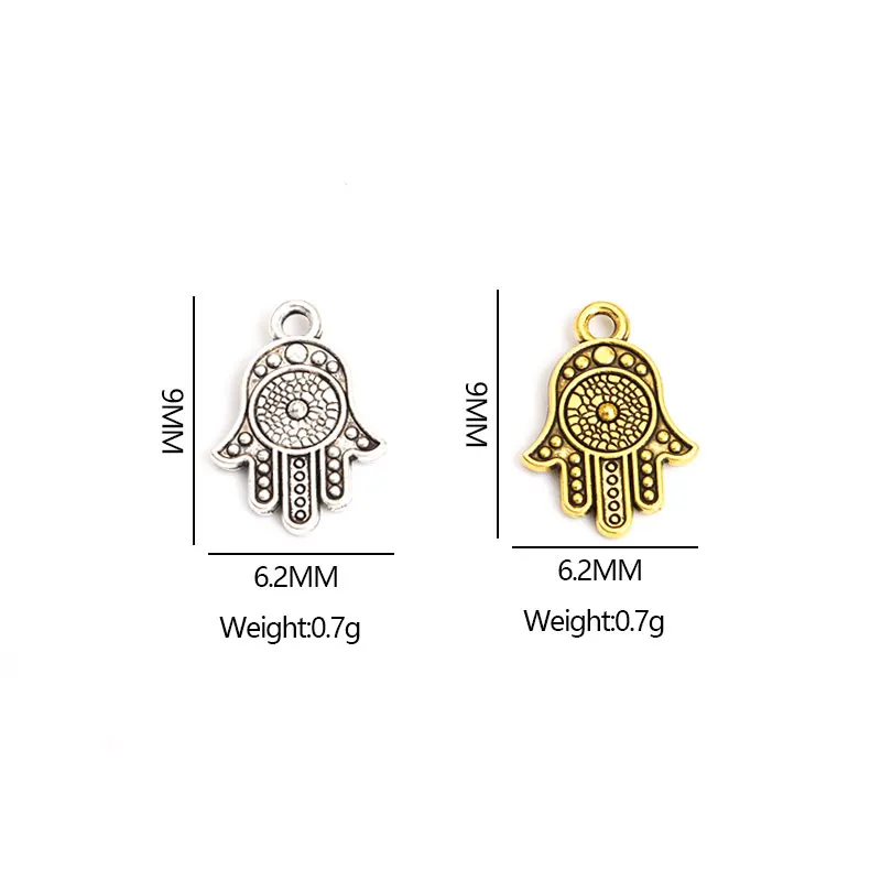 30pcs Fatima Vintage Pattern Charms Hamsa Hand Lucky Eye Antique Gold Silver Color Alloy Pendant Jewelry DIY Keyring Accessories