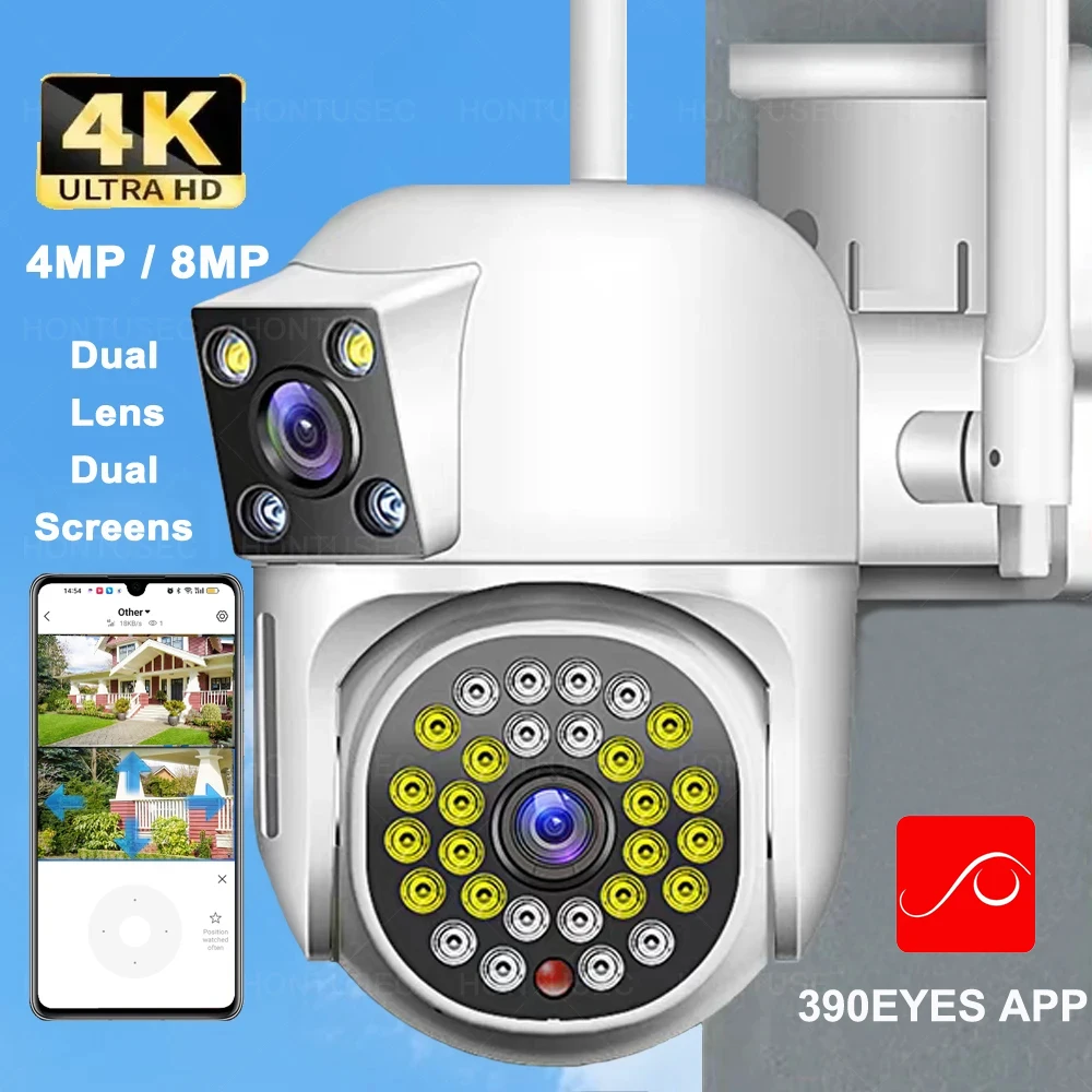 

390EYES APP 4K 8MP WIFI PTZ 2K 4MP Dual Lens Dual Screens Outdoor Waterproof Auto Tracking Two Way Audio Surveillance Cameras