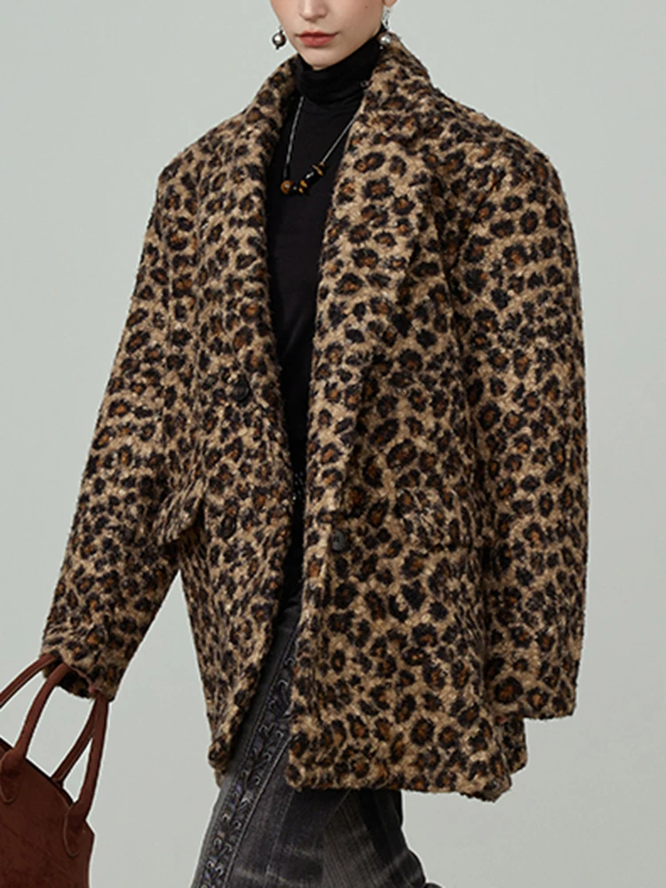 YERMORA Leopard Button Warm Faux Fur Jacket For Women Lapel Long Sleeve Loose New Coata Fashion Tide Autumn Winter 2025