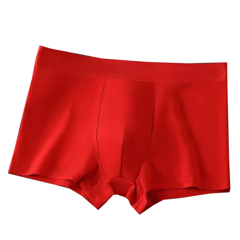 5-Piece Men's Red Cotton Boxer Briefs Set (Random Lucky Chinese Motifs)-Men's Underwear