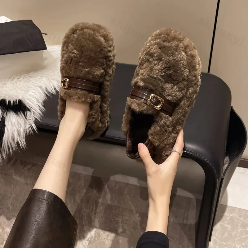 

Autumn Winter Women Flats Shoes 2025 Comfort Soft Sole Mary Jane Shoes Outdoor Retro Warm Plush Cotton Shoes Zapatos Mujer