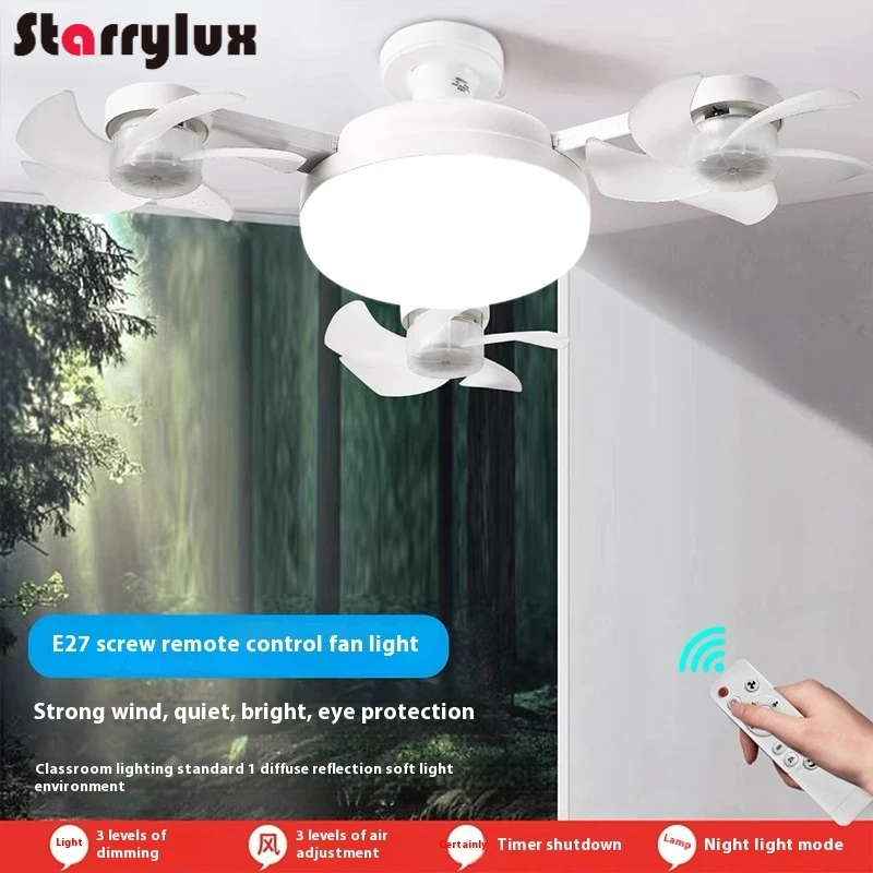 Lampu Kipas Senyap Pintar LED dengan Sekrup E27 Kreatif 3/4/5 Kepala Remote Control 3 Kecepatan Dapat Disesuaikan untuk Rumah Ruang Tamu Kamar Tidur