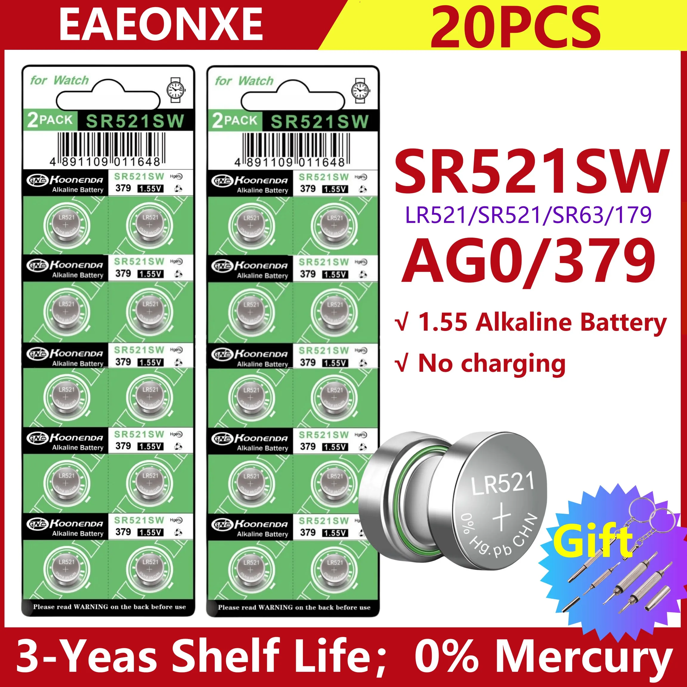 

20PCS LR521 AG0 Button Batteries SR521SW 379A 379 179 D379 SR63 1.5V Alkaline Coin Cell Silver OxideWatch Battery