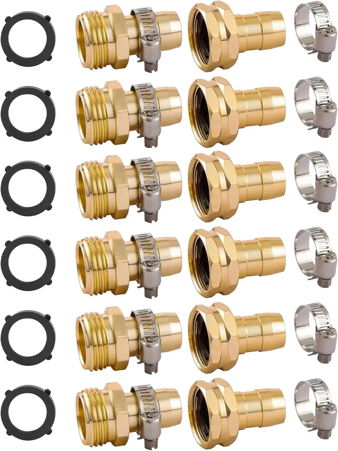 

6-Pack Garden Hose Repair Connector Kit with Clamps, 3/4" & 5/8" Fittings, Aluminum & Stainless Steel