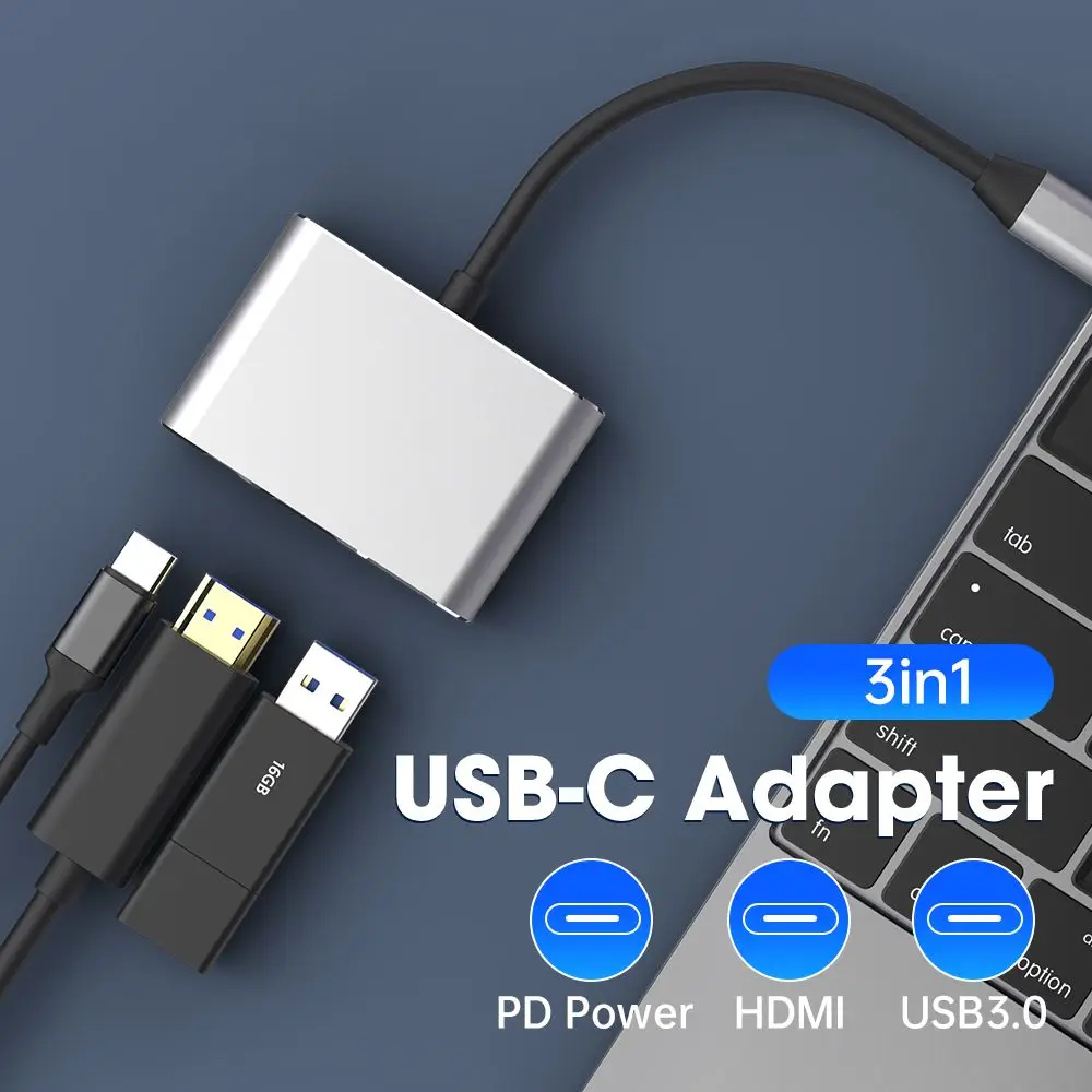 

3 IN 1 Adapter USB 3.0 USB C to HDMI-Compatible Type-C HUB Splitter Converter For Laptop PC