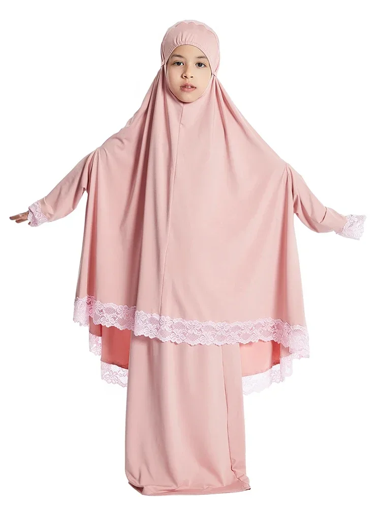 muculmano criancas meninas hijab vestido ramadan khimar saia conjunto sobrecarga eid oracao vestuario burqa abaya robe kaftan vestido com capuz jilbab 01