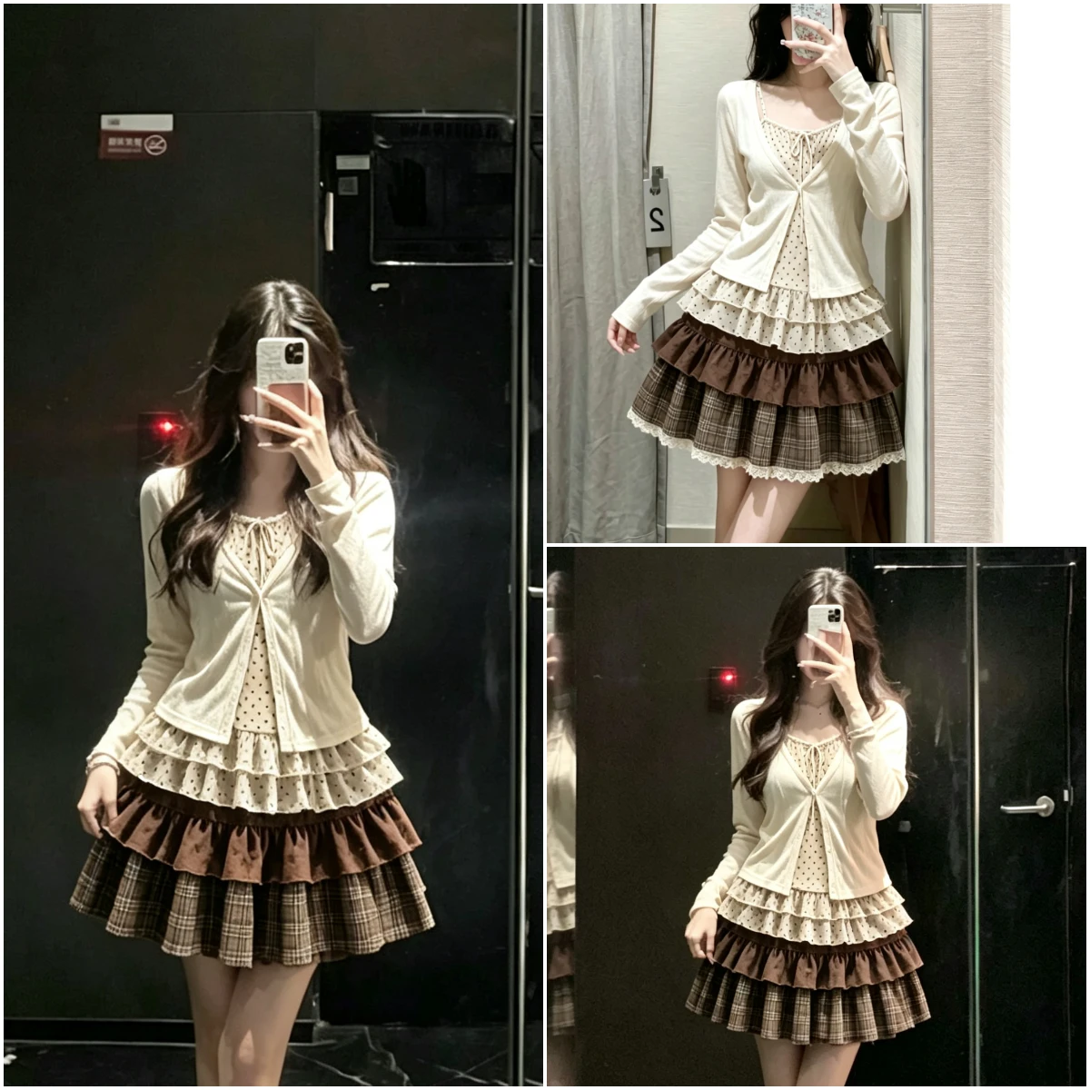 2026 Fall French Retro 3 Piece Matching Sets Women Casual Y2k Crop Top Mini Skirts American Vintage Japanese Daily Outfits