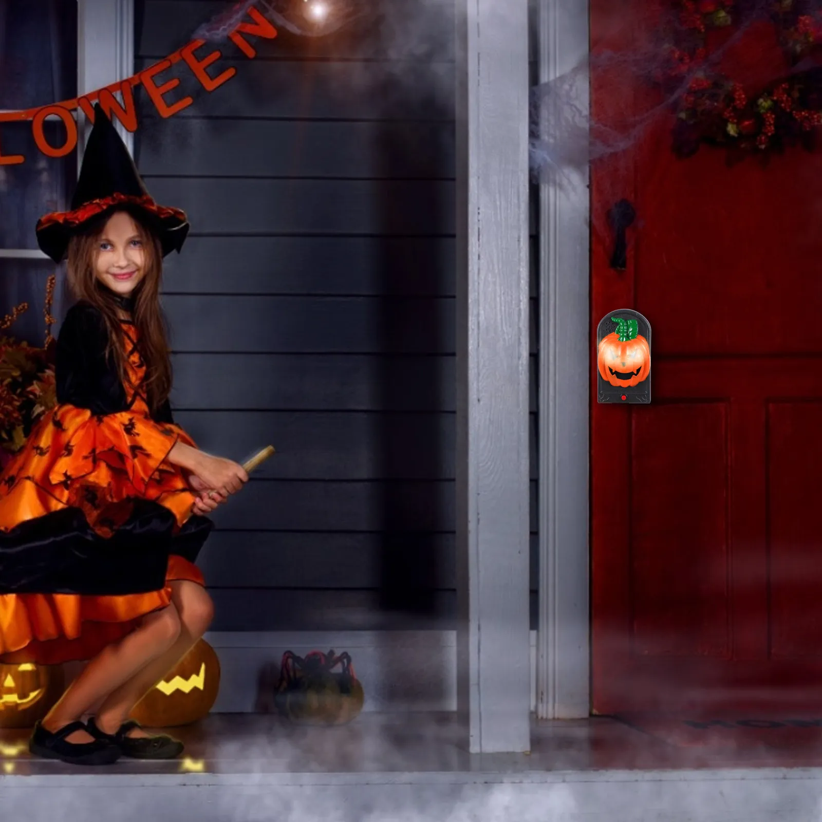 

1 шт. Зловещий дверной звонок в форме тыквы, светящийся, для Хэллоуина, декор для вечеринки в стиле ужасов, тыквенный дверной звонок на Хэллоуин