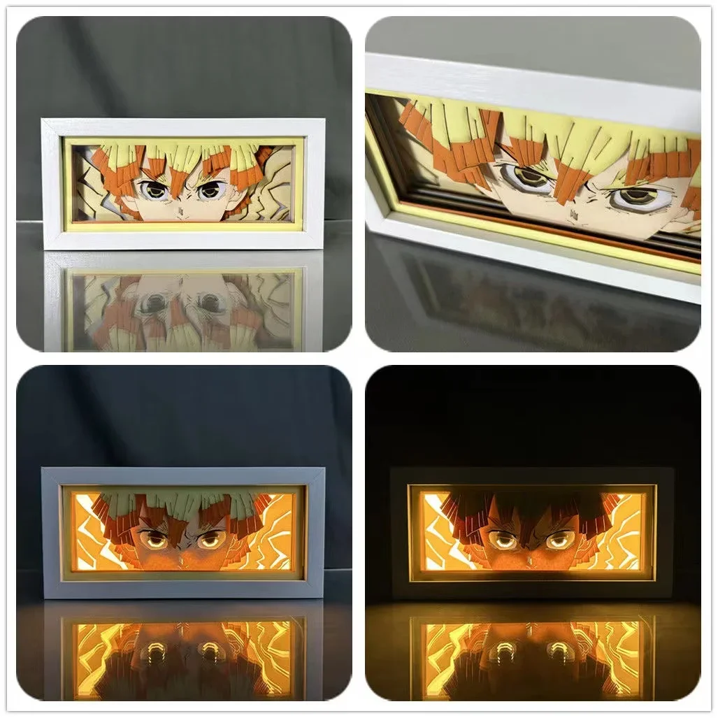 Demon Slayer Kimetsu No Yaiba Paper Cut Shadow Box for Home Decoration Manga Table Desk Lamp Anime Light Box Birthday Gift