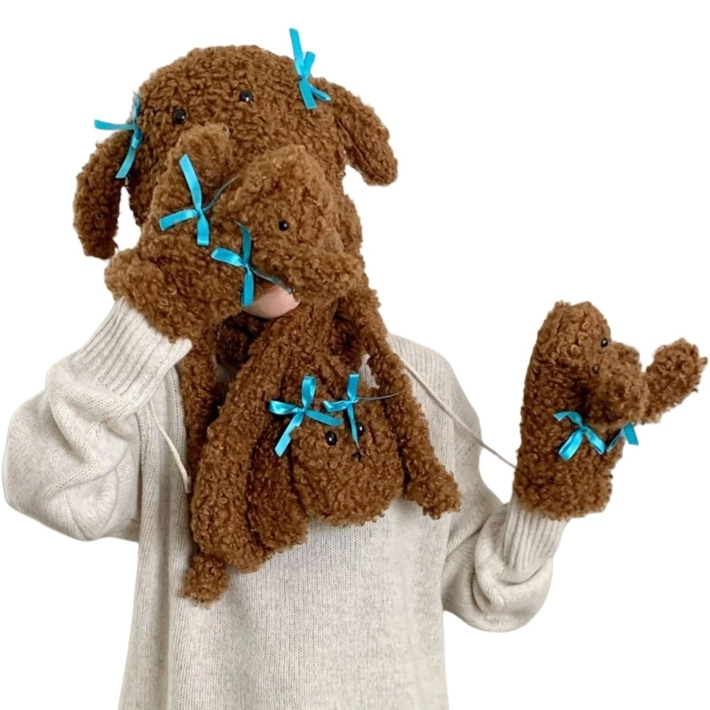 Set guanti per sciarpe per cani in peluche Set cappelli per tutte le età Accessori invernali Set peluche per cartoni