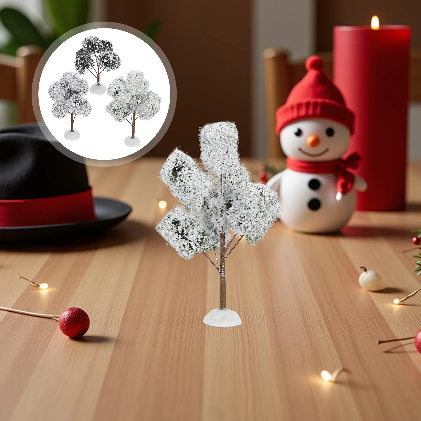 

3pcs Mini Snowy Christmas Trees Artificial Desktop Decor For Tabletop Holiday Scene Small Flocked Xmas Tree Ornament Home Office