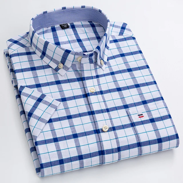 Nowe wysokiej jakości bawełniane koszule męskie z krótkim rękawem Letnie koszule męskie w paski Biznesowa biała koszula Plus Size -5XL6XL-7xl