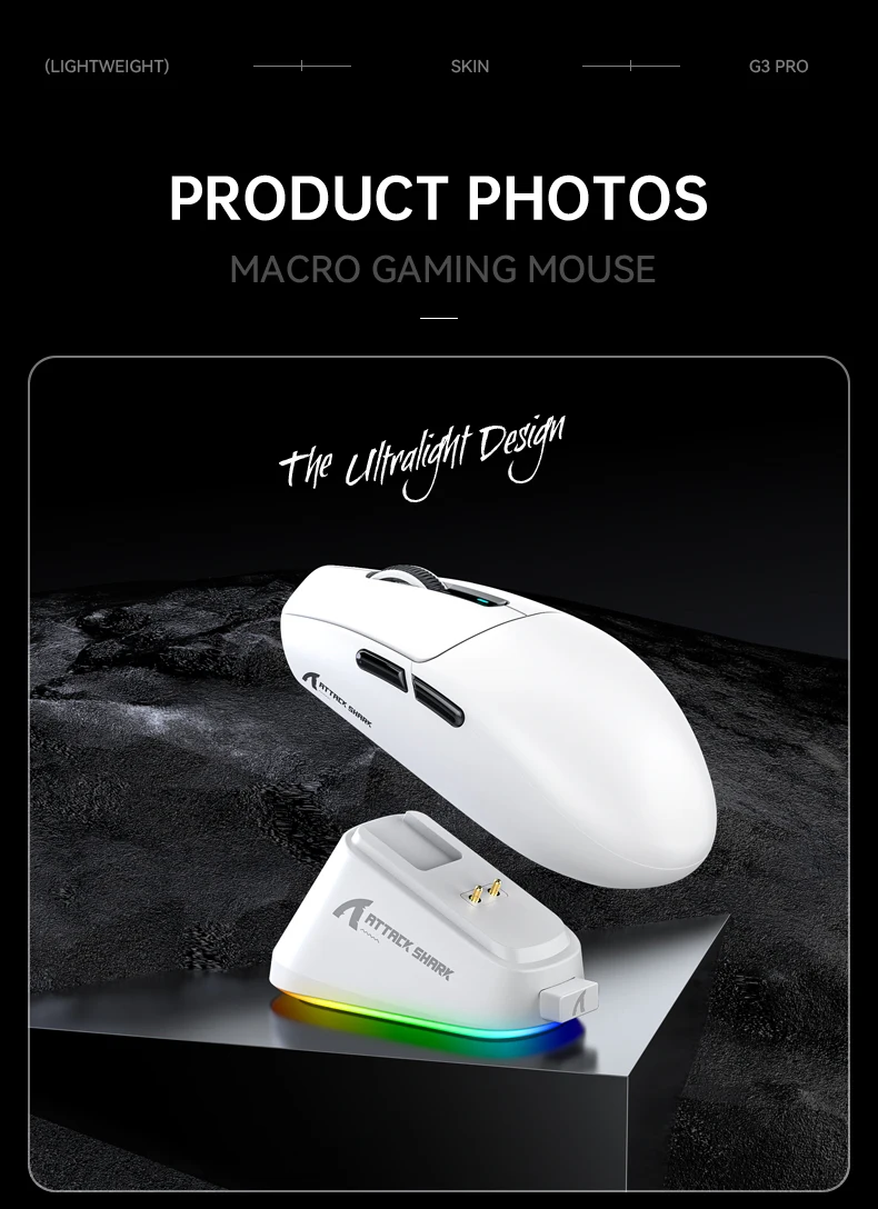 

Игровая мышь ATTACK SHARK G3Pro — беспроводное соединение Bluetooth, легкий дизайн 62 г, интеллектуальное низкое энергопотребление 500 мАч