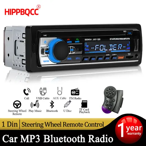 HIPPBQCC Car Radio 1din Stereo Multimedia Bluetooth MP3 Player Digital FM Audio Music USB/SD With In Dash AUX Input Universal