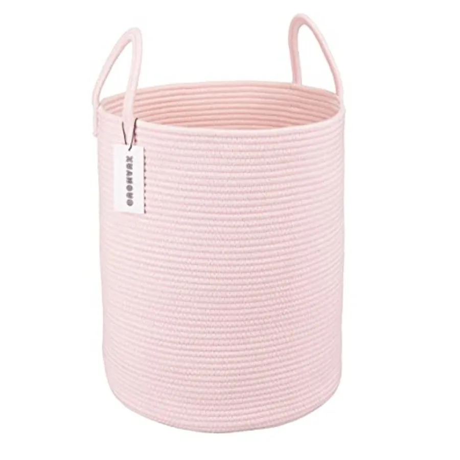 

Cotton Rope Laundry Basket Hamper for Girls Baby Nursery Hamper Bin Woven Storage Basket for Living Room Girls room Boho Tall R