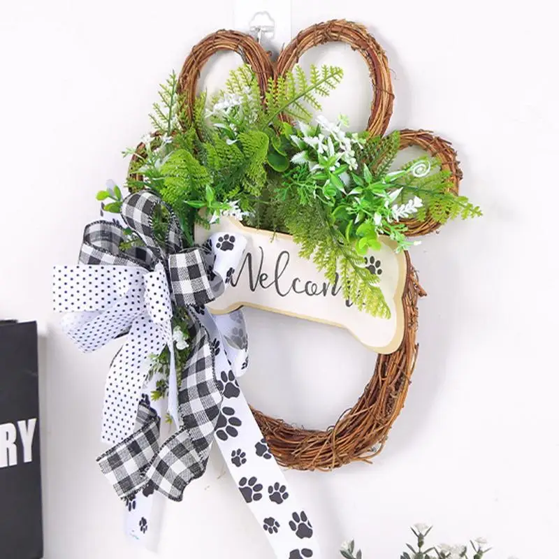 Dog Paw Wreaths For Front Door Welcome Wreath Paw Shaped Wall Art Rustic Front Door Eucalyptus Leaves Paw Prints Bow Wreath