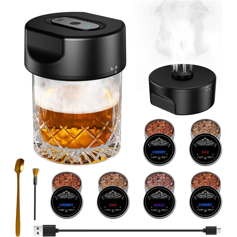 

ABUH-Bourbon Smoker For Men, For Women, Husband Electric Whiskey Smoker Kit, Upgraded Cocktail Smoker Kit 6 Wood Chips