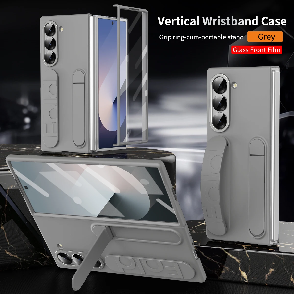 For Samsung Galaxy Z Fold 3 4 5 6 Luxury Full Protection Wristband Stand Shockproof Screen Protector Phone Case Cover_voghion.com