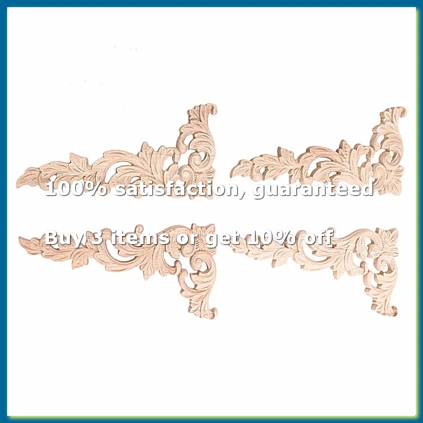 4Pcs/Set Wood Carved Corner Onlay Applique Unpainted Frame Cupboard Cabinet Decal for Decoration A-A27I