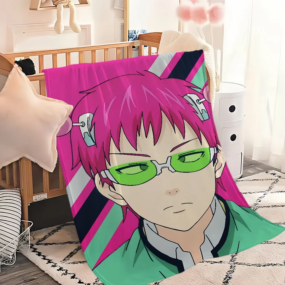 funny art anime d-Disastrous Life of s-Saiki K Flannel warm soft plush blanket for sofa living room office bedroom travel gift