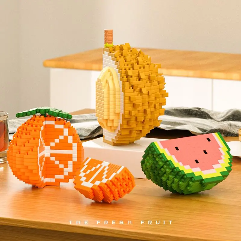 Fruits Building Blocks Fruit Simulation Model for Children's Puzzle Assembly Toys durian Micro Bricks Birthday Gifts