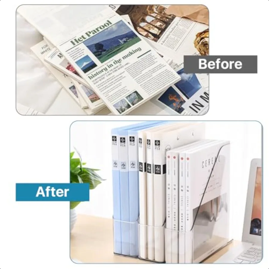 2 حزمة حامل ملفات المجلات البلاستيك الشفاف A4 منظم الملفات العمودي مع مقبض منظم مكتب مجلة وثيقة الرف سليم Ver