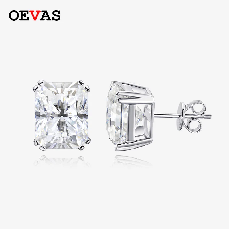 

OEVAS 8 Carat D Color 8*10mm Radiant Cut Moissanite Stud Earrings For Women Sparkling Wedding Engagement Party Gift Fine Jewelry