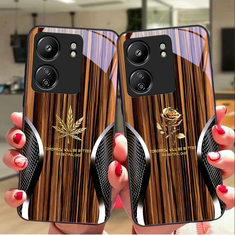 

Wood Grain Snake For Xiaomi Redmi 13C Note13 12 Pro Plus 5G Note 9 13T Pro POCO X6 F5 F6 Black Tempered Glass Phone Case