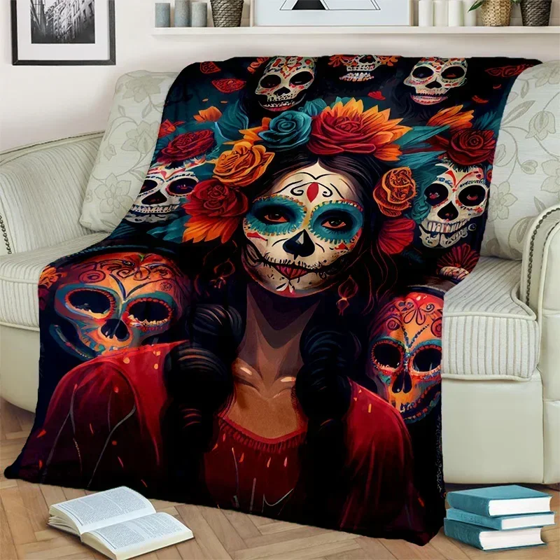 Horror Skull Girl Dead Gothic Undead Female Blanket,Soft Throw Blanket for Home Bedroom Bed Sofa Picnic Travel Cover Blanket Kid