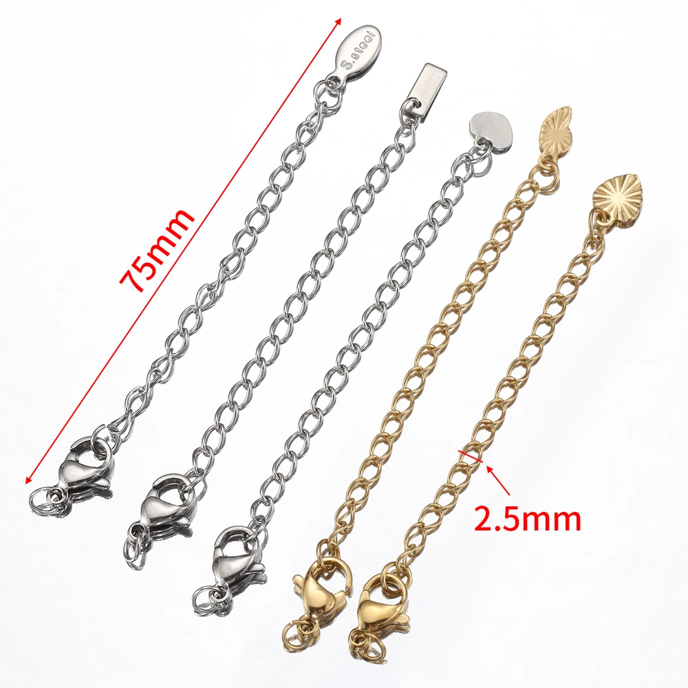 Queue d\'extension en acier inoxydable, fermoirs ster JOcorrigés, connecteur arc-en-ciel JOfor, bracelet et collier, bijoux de bricolage, 10 à 20